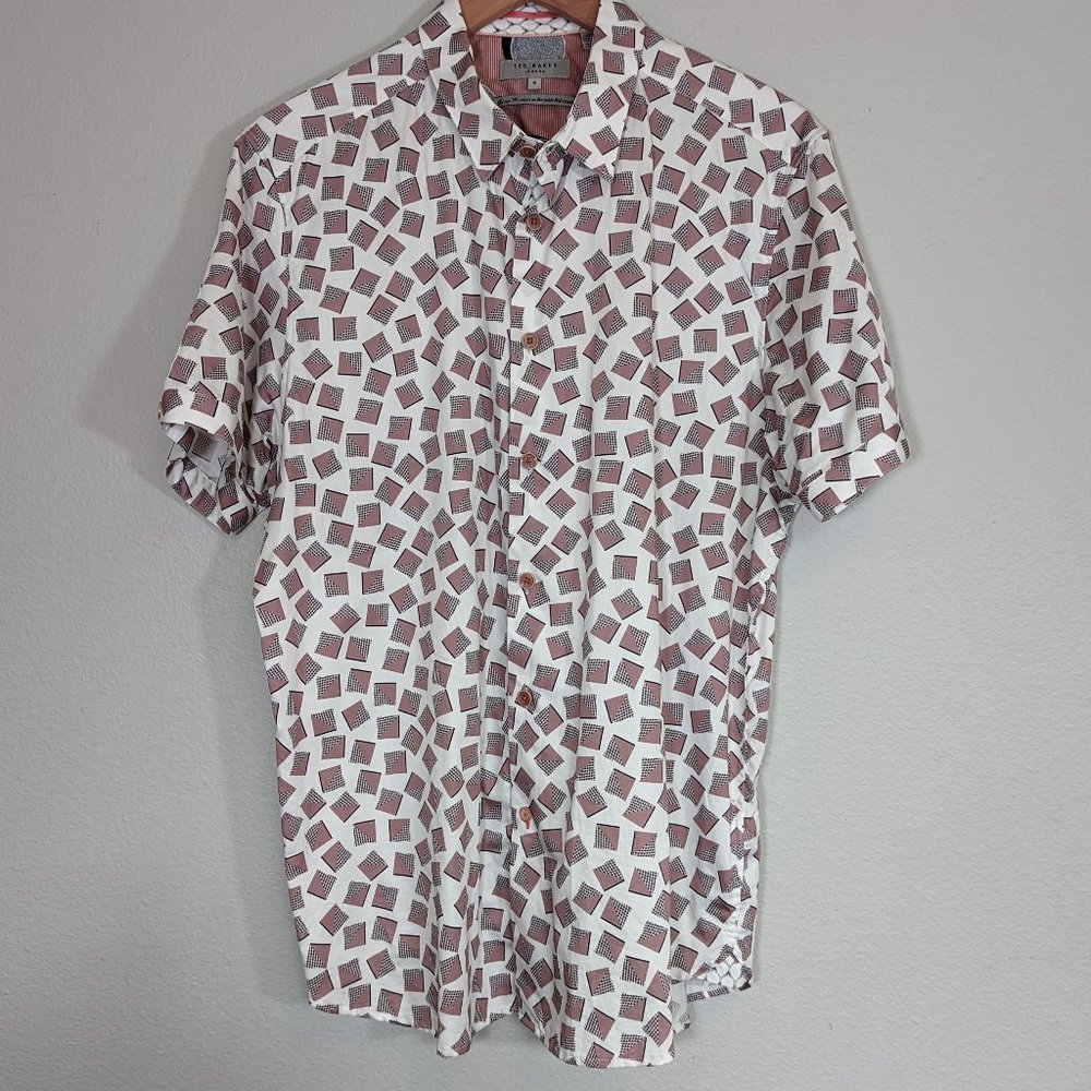 Ted Baker Button Up Short Sleeve Shirt - Geometric Print - Men's